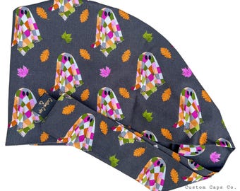 Fantasmas vintage sobre carbón, gorro quirúrgico de algodón para mujer con diseño de duende de Halloween.