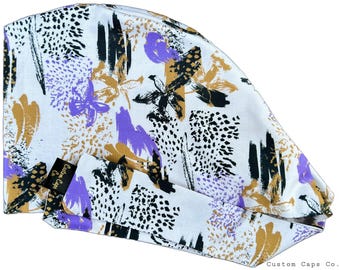 Abstract Floral Surgical Scrub Cap: Women's Cotton Pixie Hat