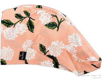 Gorro quirúrgico con estampado floral de hortensias: gorro de algodón para mujer