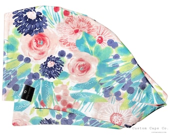 Watercolor Floral Surgical Scrub Hat: Women's Cotton Scrub Cap