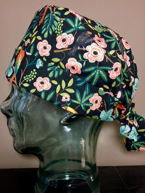 Tropical Garden in Pink and Black Surgical Scrub Hat | Etsy