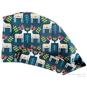 Nordic Christmas Deer Scrub Hat: Women&#39;s Cotton Pixie Cap