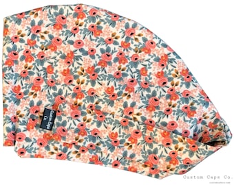 Petite Roses in Peach Surgical Scrub Hat: Women's Rifle Paper Co. Floral Scrub Cap