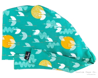 Casquette chirurgicale Emerald Cranes, casquette de lutin oiseau en coton