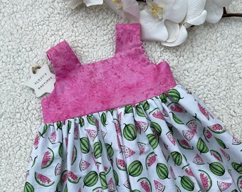 Watermelon dress for 1 year old girl, fruity dresses, one of a kind summer dress for age 1-2 years girls, handmade toddlers spring dress