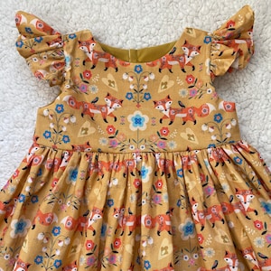 baby girls fox dress, gift for toddler girls birthday, forest friends party outfit, woodland friends, autumn dresses, Easter outfit for girl image 1