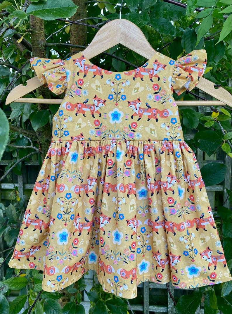 baby girls fox dress, gift for toddler girls birthday, forest friends party outfit, woodland friends, autumn dresses, Easter outfit for girl image 3