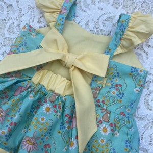 Organic cotton baby romper, spring bunnies and daffodils, babies first Easter, Gift for new baby girl, toddlers skirted rompers, floral baby image 8