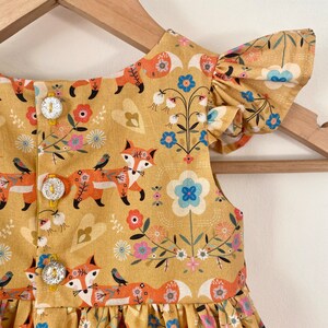 baby girls fox dress, gift for toddler girls birthday, forest friends party outfit, woodland friends, autumn dresses, Easter outfit for girl image 2