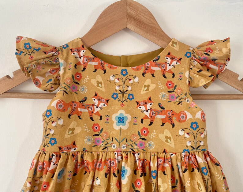baby girls fox dress, gift for toddler girls birthday, forest friends party outfit, woodland friends, autumn dresses, Easter outfit for girl image 5