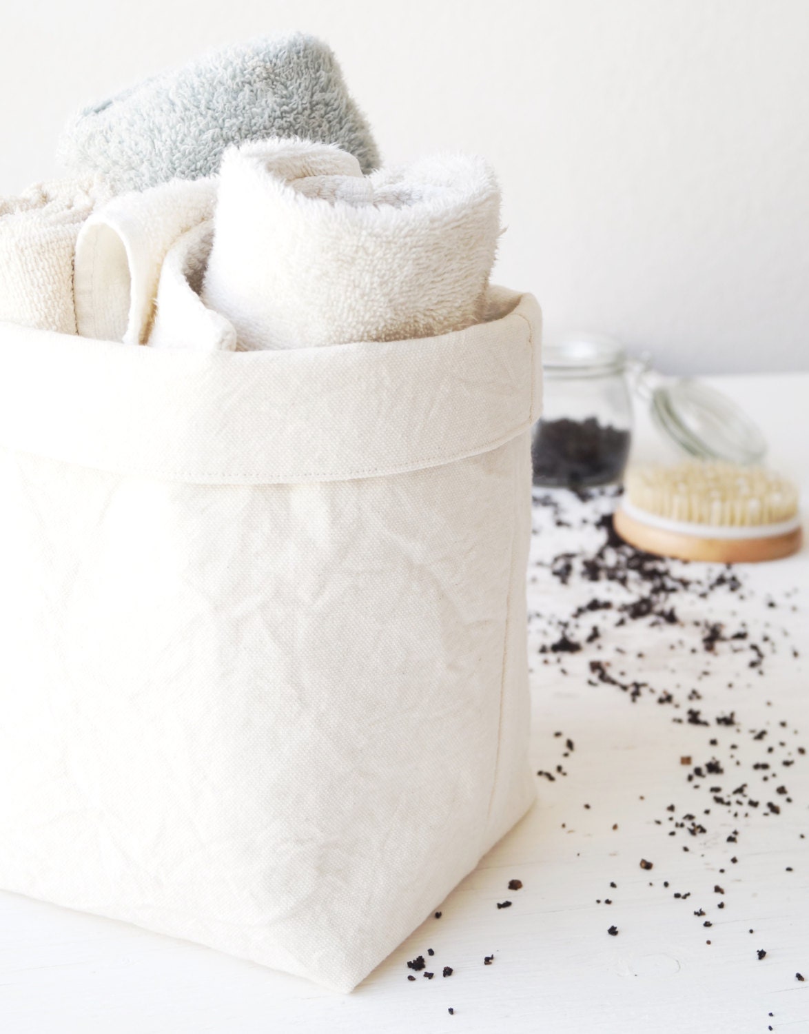 Medium storage basket. Bathroom towel holder. Fabric Etsy