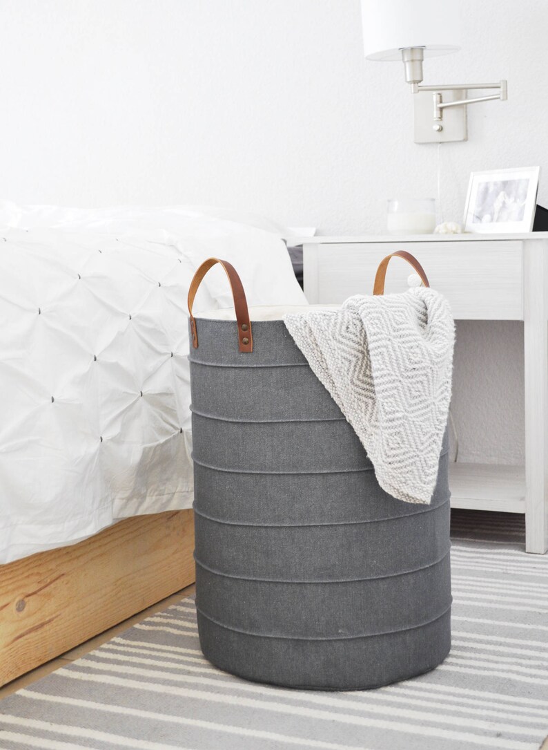 Laundry basket. Grey denim storage basket. Large laundry Etsy