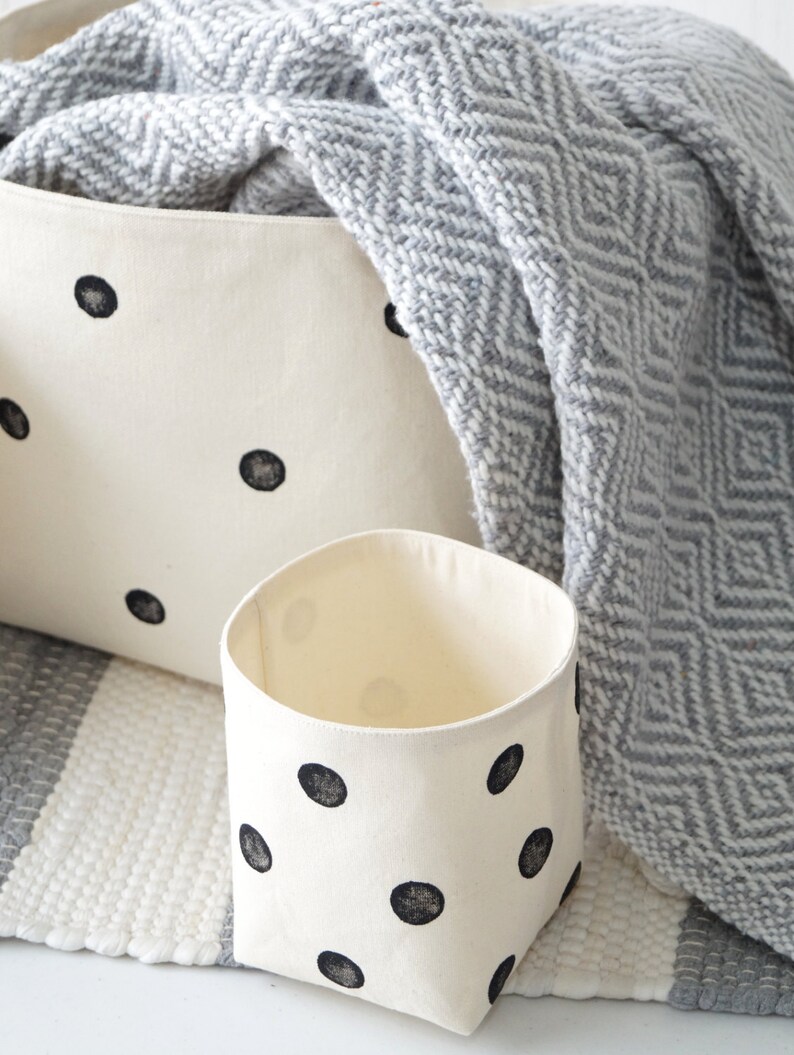 Set of 3 cotton canvas storage baskets. Black polka dot Etsy