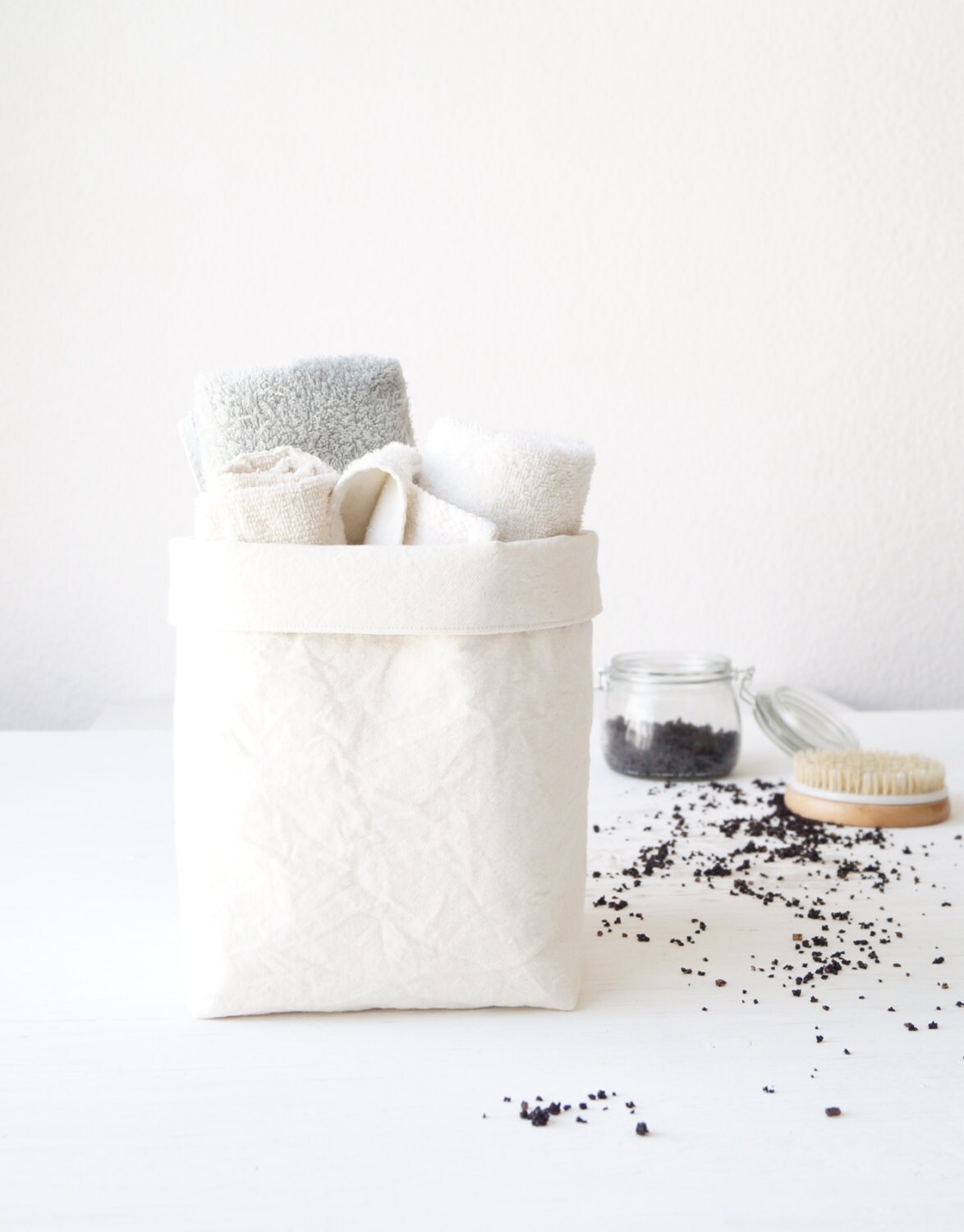 Medium storage basket. Bathroom towel holder. Fabric Etsy