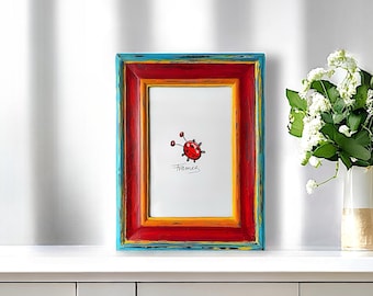 Cornice portafoto in legno anticato dipinta a mano: decorazione da scrivania boho (4x6)