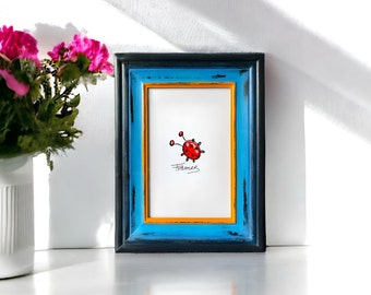 Cornice portafoto in legno anticato dipinta a mano: decorazione da scrivania boho (4x6)