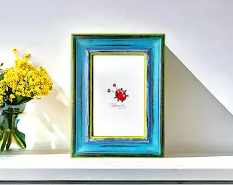Cornice portafoto in legno anticato dipinta a mano: decorazione da scrivania boho (4x6)