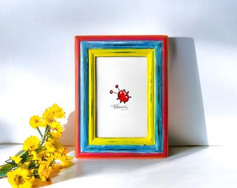 Cornice portafoto in legno dipinta a mano: decorazione boho anticata (4x6)