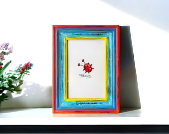 Cornice portafoto in legno dipinta a mano: decorazione boho anticata (4x6)