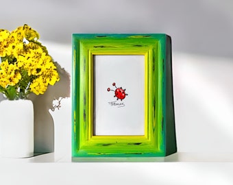 Cornice portafoto in legno anticato dipinta a mano: decorazione boho (4x6)