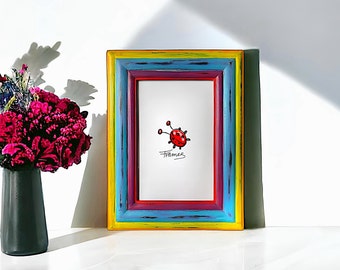 Cornice portafoto in legno dipinta a mano: decorazione boho anticata (4x6)