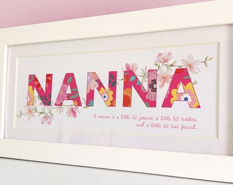 Floral Name Print | White Wooden Frame, Personalized Gift