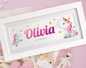 Personalised Unicorn Name Print, Kids Room Decor, Framed Wall Art