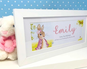 Personalised Bunny Name Frame | Watercolor Rabbit Nursery Decor