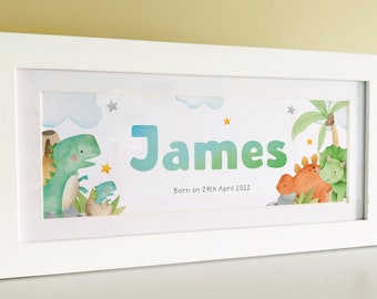 Personalised Dinosaur Name Print | Framed Nursery Wall Art