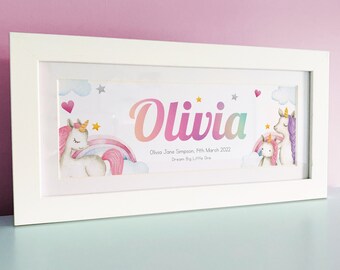 Personalised Unicorn Rainbow Name Frame | Nursery Wall Art