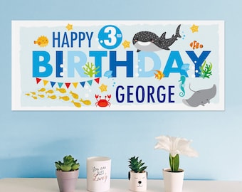 Personalised Ocean Birthday Banner | Under The Sea Party, 70cm