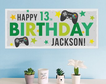 Personalised Gaming Birthday Banner – Gamer Party Decoration (70cm x 30cm)