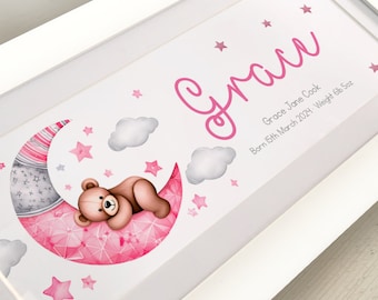 Sleeping Teddy Bear Moon Print – Personalized Baby Name Frame