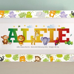 Jungle Animals Name Frame | Jungle nursery decor | Custom Name Print | Baby Name Frame | Includes the frame and name