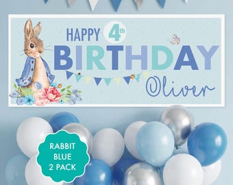 Personalised Rabbit Birthday Banner, Custom Children's Party Decor (70cm x 30cm)