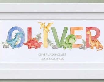 Personalised Dinosaur Name Print with Frame – Kids Wall Art