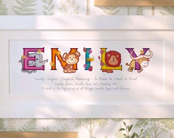 Personalised Animal Name Print – Framed Children’s Wall Art with Meaning