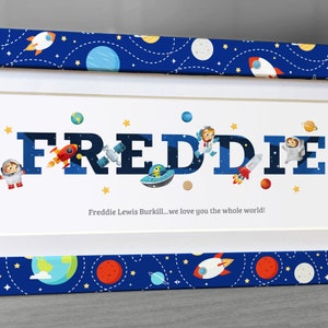 Kids Outer Space Wall Art | Rocket Prints | Personalised Space Custom Name Frame for children | Astronaut Nursery Print | Includes the FRAME