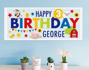 Personalised Farm Animals Birthday Banner | Kids Party Decor