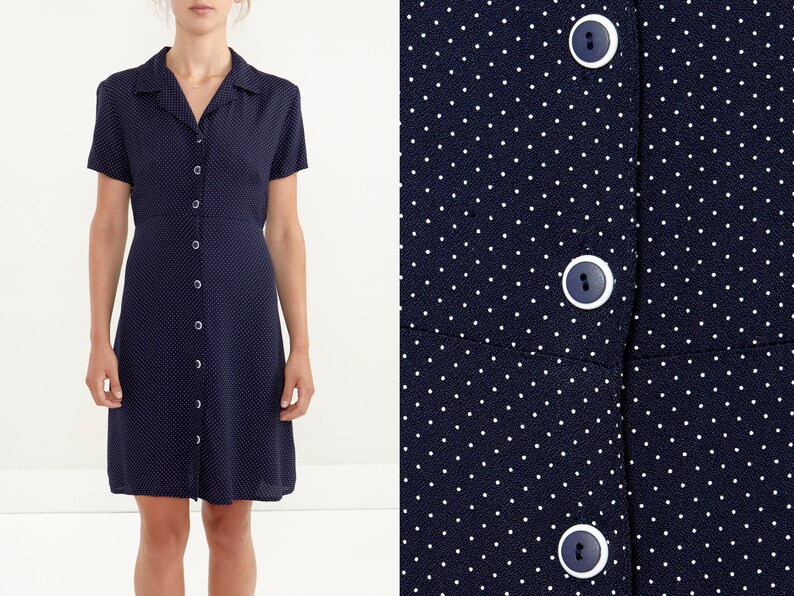 navy polka dot shirt dress