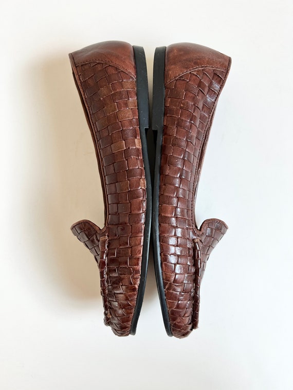 90s Woven Brown Leather Slip-On Loafer - Women's … - image 3