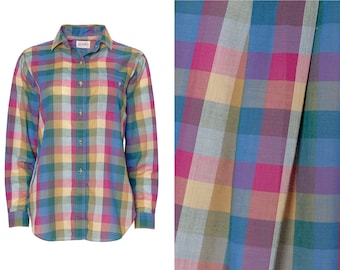 Rainbow Gingham Minimalist Plaid Boyfriend Shirt | S, M, L