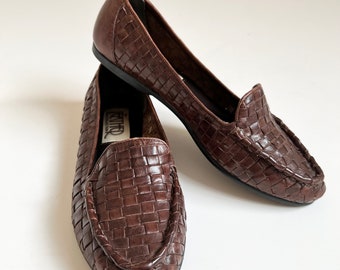 90s Woven Brown Leather Slip-On Loafer - Women's 6 or 6.5