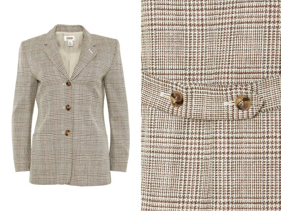 Silk Linen Pastel Neutral Plaid 90s Blazer | 4, Sm