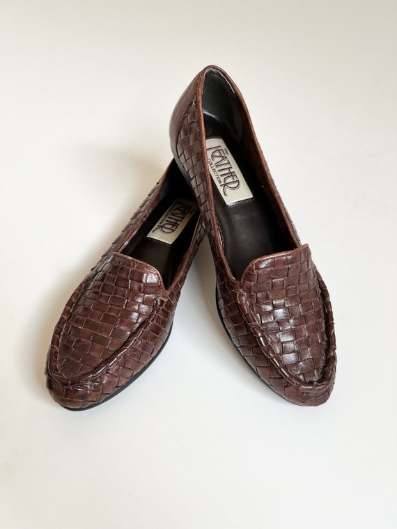 90s Woven Brown Leather Slip-On Loafer - Women's … - image 9