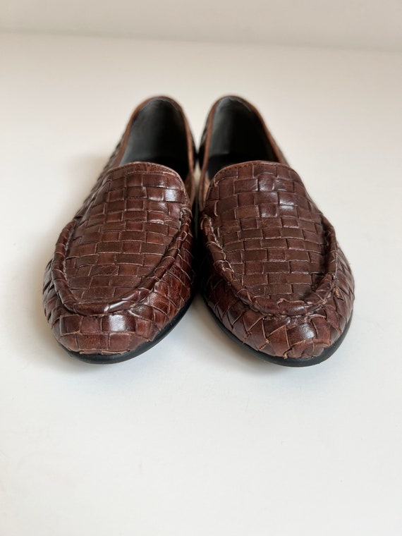 90s Woven Brown Leather Slip-On Loafer - Women's … - image 5