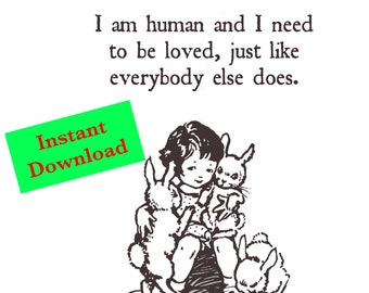 Sofort druckbare: I Am Human... Vintage Buch Illustration mit The Smiths Texten. Perfektes Weihnachtsgeschenk für 80er Jahre Indie Fan. Kaninchen.