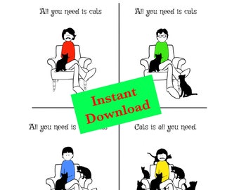 Sofort druckbar. Alles was du brauchst ist Katzen. Farbiger Kunstdruck der Beatles und Katzen! Last Minute Geschenk.