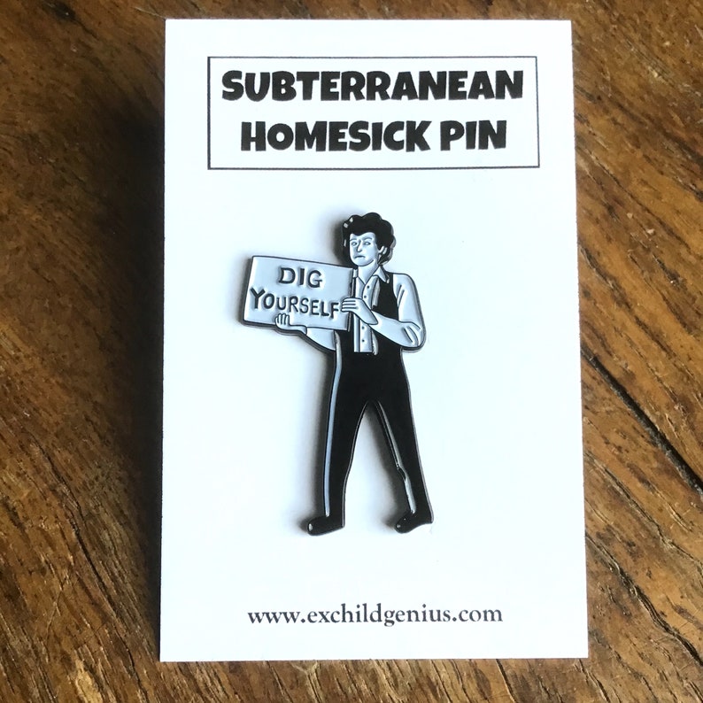 Bob Dylan Enamel Pin Badge. Folkin' Cool Black Metal Pin. Subterranean Homesick Blues image 2