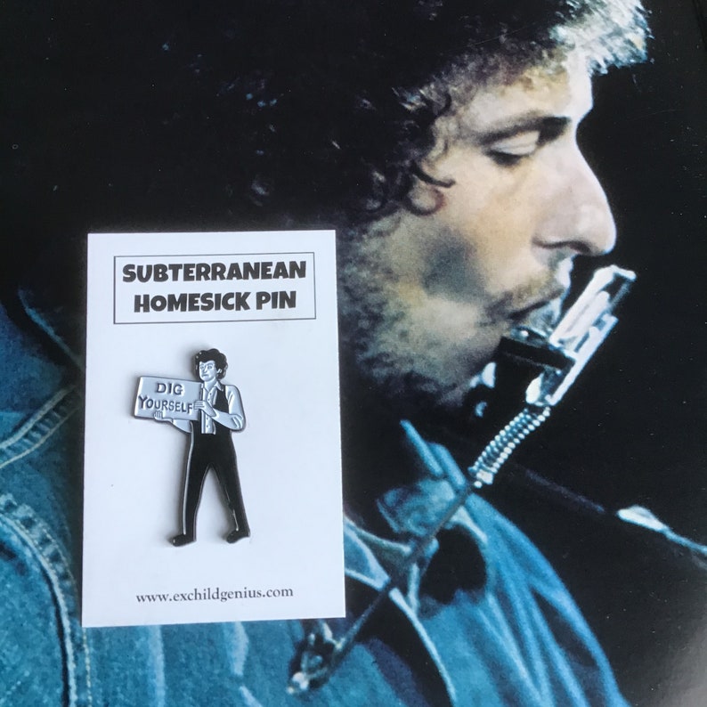 Bob Dylan Enamel Pin Badge. Folkin' Cool Black Metal Pin. Subterranean Homesick Blues image 4